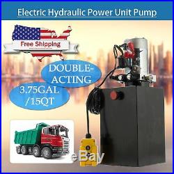 12 VDC Double Acting Hydraulic Pump for Dump Trailers with15 Quart Metal Reservoir