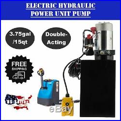 12 Volt Double Acting Hydraulic Pump for Dump Trailer 15 Quart Metal Reservoir