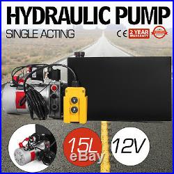 12 Volt Hydraulic Pump for Dump Trailer 15 Quart Steel Single Acting