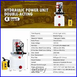 12 Volt Hydraulic Pump for Dump Trailer 4 Quart Poly Double Acting