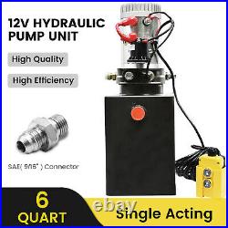 DC 12V Single Acting Hydraulic Pump for Dump Trailer 6 Quart Metal Reservoir USA