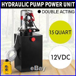 Hydraulic Power Unit 15Quart Pump Double Acting 12V DC for Dump Trailer Car Lift
