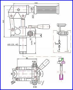 Hydraulic hand pump for double acting cylinder, closed center. 0.75in3, 4500 PSI