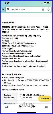 Main Hydraulic Pump Coupling Assy 4191663 for John Deere Excavator 892DLC 892ELC