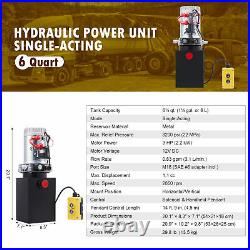 Single Acting 6qt 12V Hydraulic Pump w Metal Res for Tow Snow Plow Dump Bed