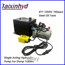 Single Acting Hydraulic Pump For Dump Trailers KTI 12VDC, 10 Quart Steel Oil Tank